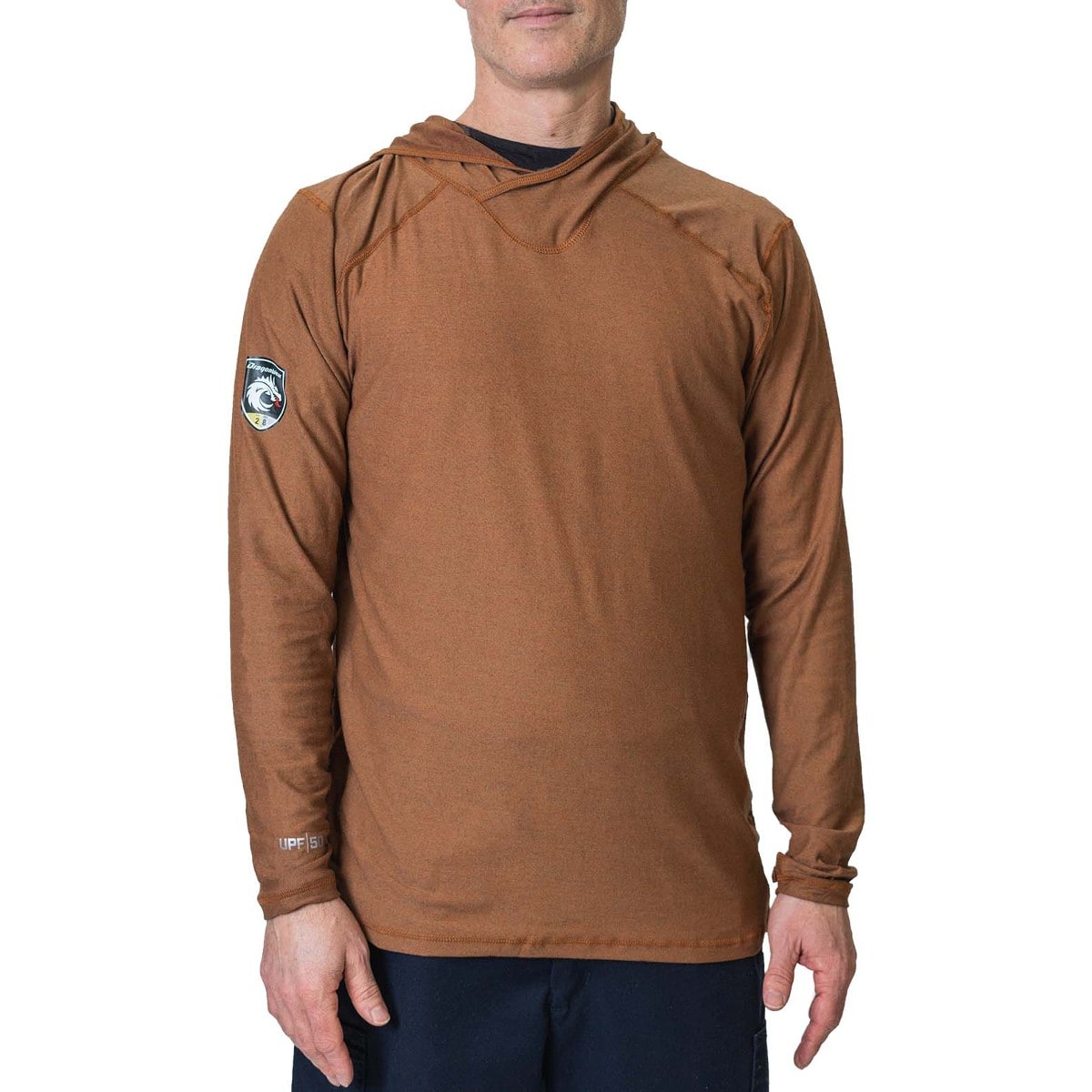 DragonWear Pro Dry Tech Long Sleeve Shirt with Hood in Brown